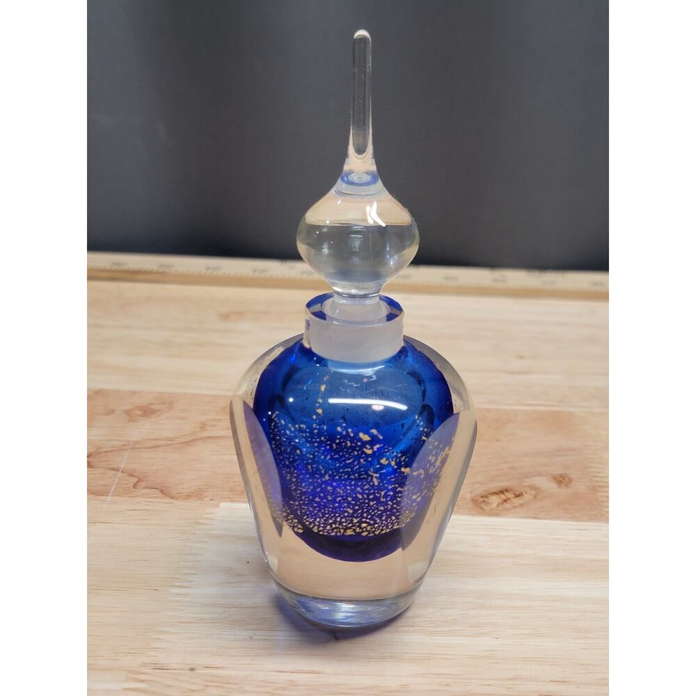 Vintage Badash Hand blown Cobalt Blue Cased Art Glass Perfume Bottle 6”